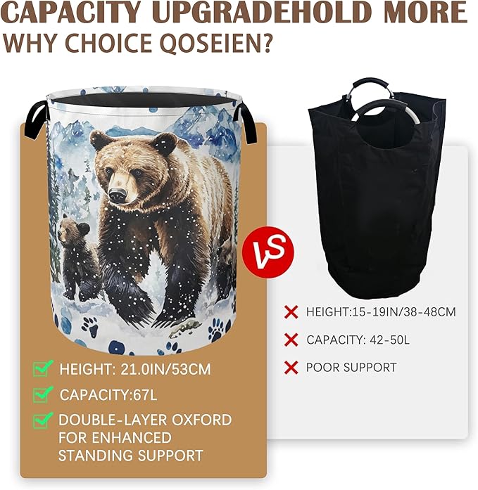 Bear Bear Collapsible Laundry Baskets,Paws Forest Laundry Hamper,Storage Basket with Handles for Bathroom Bedroom College Dormitory Living Room Nursery Organizer 16"x20"
