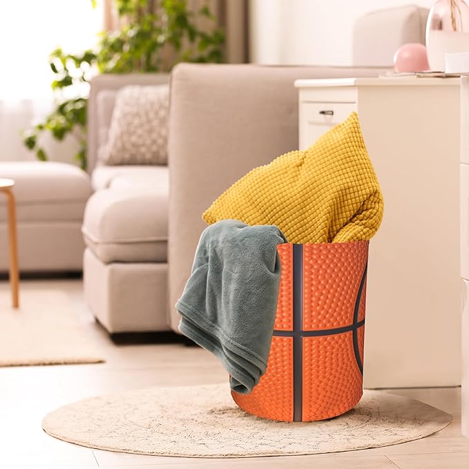 Basketball Texture Laundry Basket,Waterproof Laundry Hamper,Collapsible Organizer Basket for Storage Bin Toy Bins, Dirty Clothes Laundry Basket for Living Room/Bathroom/Bedroom