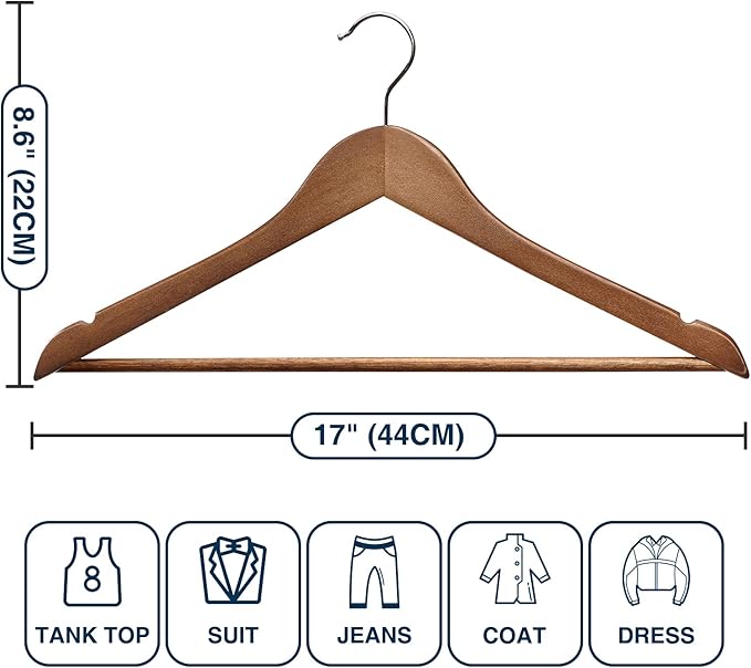 Wooden Hangers 30 Pack,Clothes Hanger for Daily Used,Coat Hanger for Closet,Heavy Duty Wood Hangers for Suit, Shirts, Jackets, Dress, Pant (Walnut)