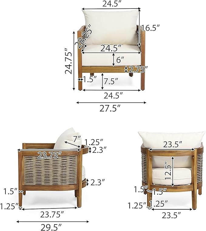 Merax 4-Piece Outdoor Acacia Wood Wicker Conversation Set with Loveseat,Club Chairs and Coffetable for Backyard Garden