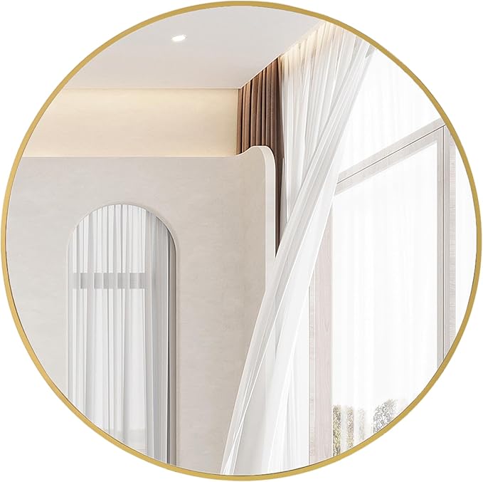 Gold Round Mirror,Bathroom 30 Inch Vanity Wall Mirror,Modern Circle Mirror for Wall,Wood Mirror for Bedroom Living Room Entryway