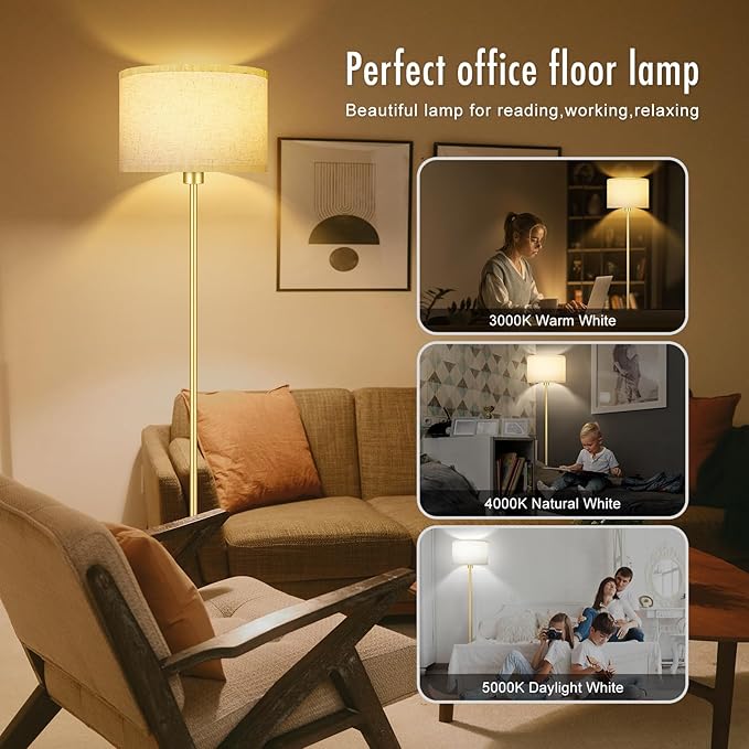 Floor Lamp Gold, Small Standing Lamp, 58" Tall Lamps with Beige Lampshade, Simple Pole Lamp for Bedroom, On/Off Footswitch, Gold Lamps for Living Room/Office/Boho,Christmas Gift for Kids(No Bulb)