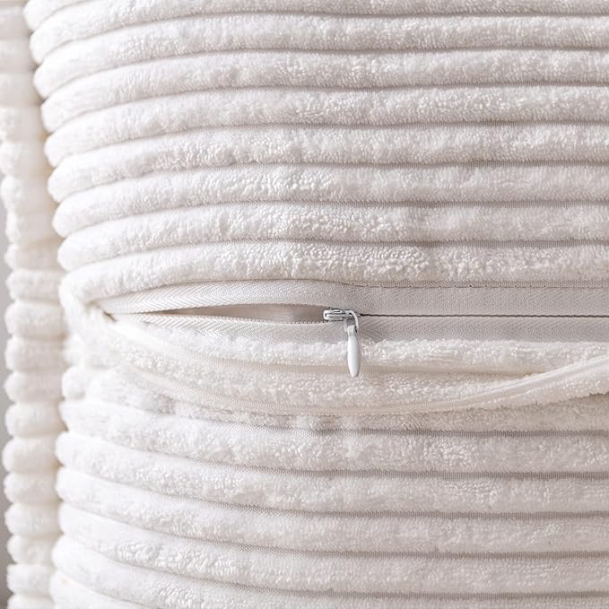 MIULEE Decorative Euro Sham Throw Pillow Covers for Couch Bed Livingroom 24x24 Inch Set of 2 White Boho Accent Throw Pllows Broadside Striped Patchwork Soft Corduroy Pillowcases