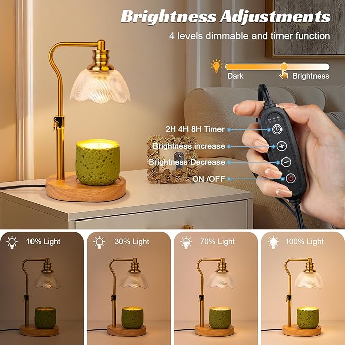 Candle Warmer Lamp, with Timer Dimmer Adjustable Height, Birthday, Mothers Day, House Warming Gift Wax Melt Warmer for Jar Candles(Includes 2 Bulbs)