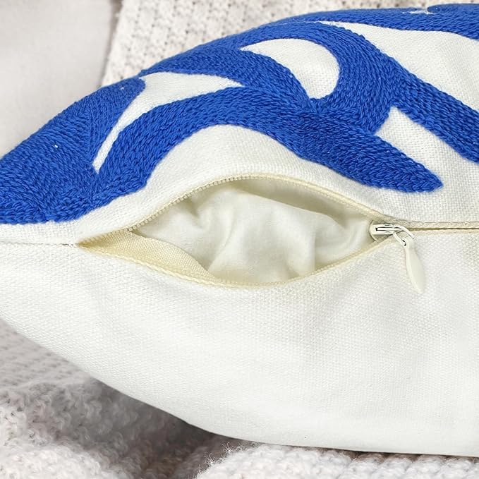 Alysheer Floral Embroidered Fall Decorative Throw Pillow Cover 18"x 18" Set of 2, Boho Mandala Embroidery Royal Blue Patterned Cushion Case for Sofa Couch Living Room Bedroom Outdoor