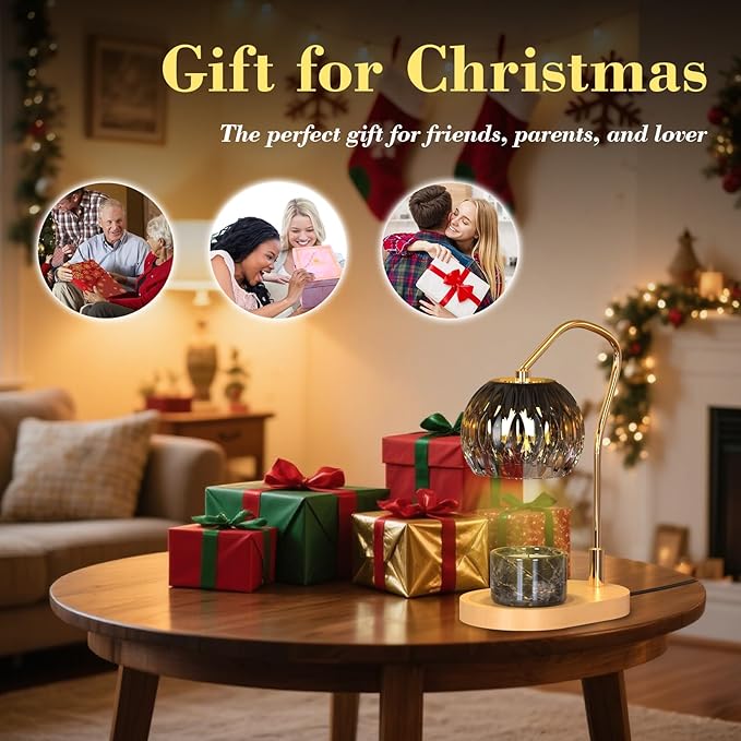 Candle Warmer Lamp with Timer & 4-Level Dimmer, Electric Wax Warmer for Jar Candles, Black Home Decor with 2 Bulbs, Gift for Women, Men, Housewarming