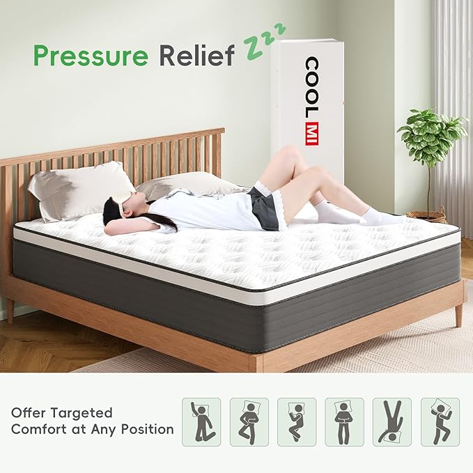 COOLMI 12 Inch Full Mattress, Memory Foam Hybrid Mattress in a Box with Independent Spring, Soft and Comfortable Medium Firm, Pressure Relief, CertiPUR-US Certified