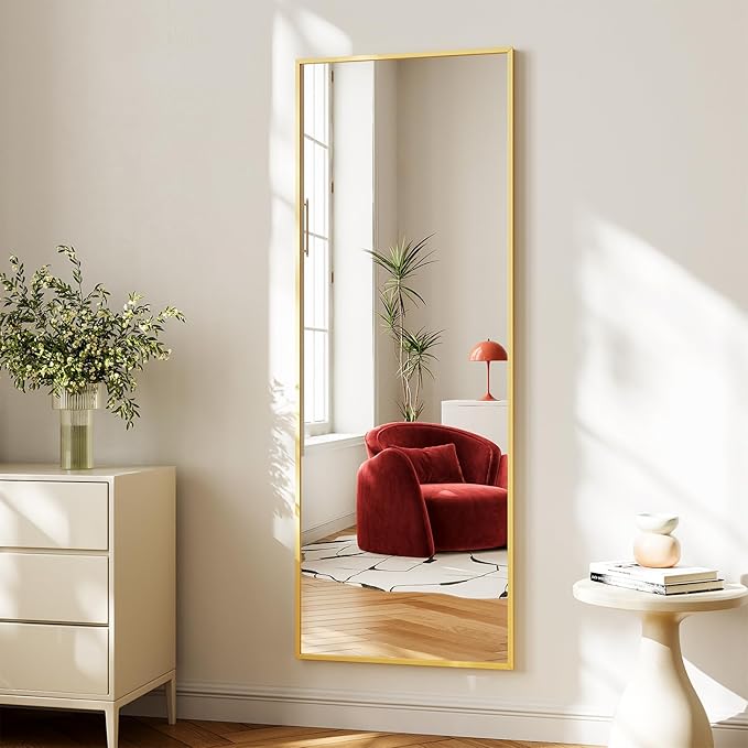Koonmi 68"x22" Floor Mirror Full Length, Bedroom Floor Body Mirror with Stand, Large Gold Mirror, Leaning, Standing or Hanging Horizontally/Vertically