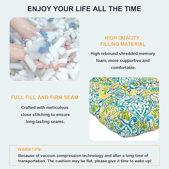 Set of 2 Outdoor High Back Chair Cushions 44"x 22",Water Repellent Rocking Seat Cushions Replacement, Seat/Back Chair Cushions for Patio,Porch,Balcony and Indoor - Damask Green