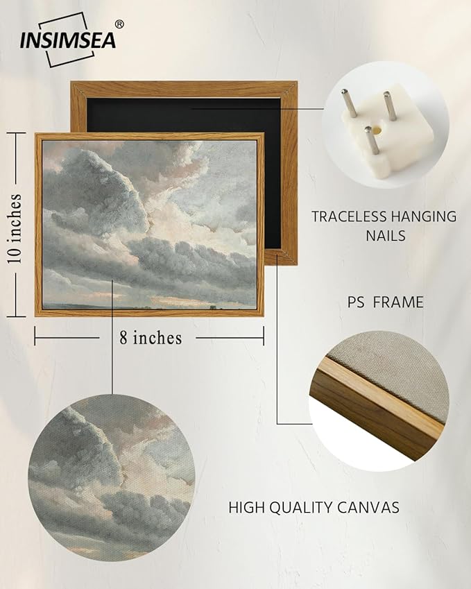 InSimSea Framed Canvas Wall Art, Vintage Decor with Clouds and Sunset Classical Paintings, Farmhouse Wall Art for Office, Home, Bedroom, Bathroom - 8x10