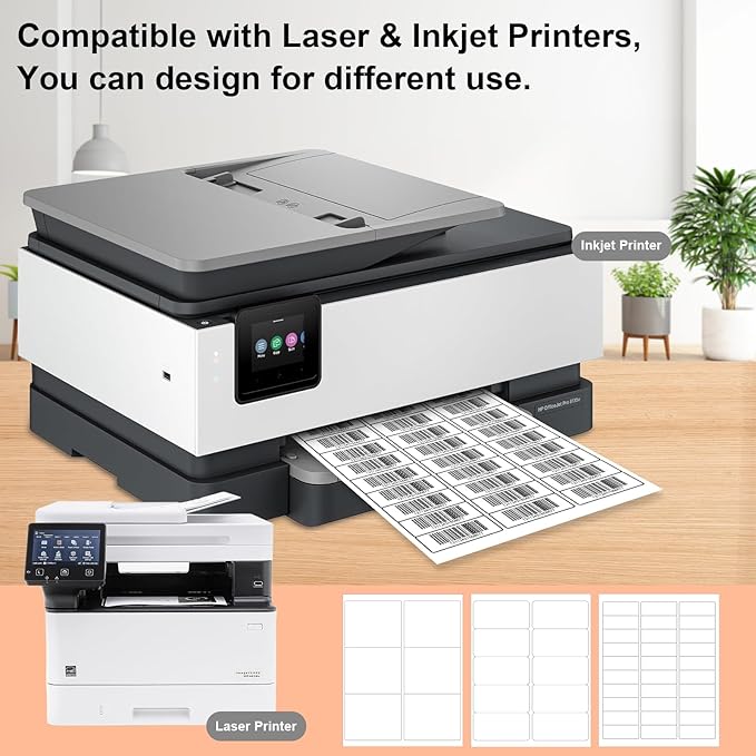 30 UP 15000 Stickers 500 Sheets 1" x 2-5/8" Shipping Return Address Labels for Laser Inkjet Printer, White Blank Mailing Labels