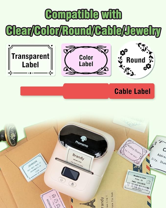 Phomemo M110 Label Maker Machine- with 3 Label Bluetooth Label Maker for for Business Labeling, Barcode, Office, Cable, Retail, with Fonts Choose, Icons, Templates, Pink