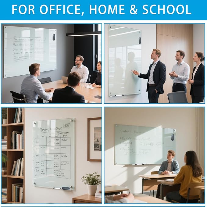 Glass Dry Erase White Board - Magnetic Glass Whiteboard 48"X36" Frameless Boards with Super Strong Magnets, Wall Mounted for Office, School and Home