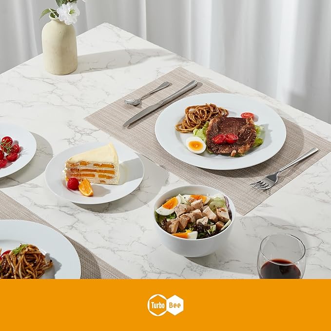 16 Pieces Plates and Bowls Sets, White Porcelain Dinnerware Sets, Ceramic Dishes Set Service for 4, White Kitchen Dinner Dining Ware Set