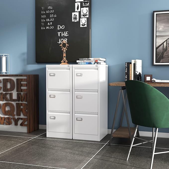 3-Drawer File Cabinet with Lock, 16.3" Deep Vertical Filing Cabinets, Metal File Cabinets for Home Office, Anti-Tip 3 Storage Drawers for Letter/Legal/A4/F4 Size (Assemble Required, White)