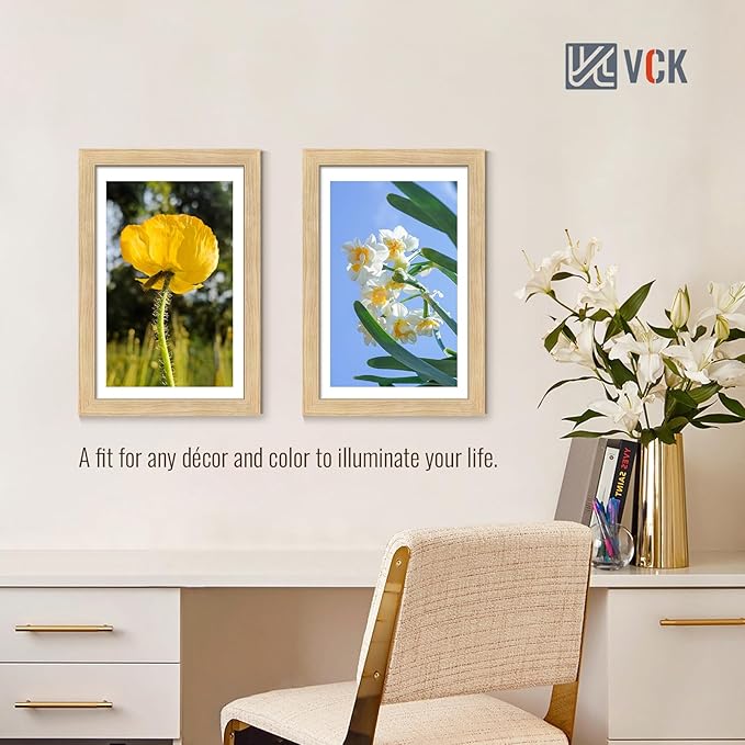 VCK 11x17 Picture Frame Set of 4 - Oak, Gallery-Quality Wood Poster Frames, 1.1-Inch Wide Border, Polished Plexiglass, Vertical or Horizontal Wall Display for Photo/Art/Prints, Natural Oak