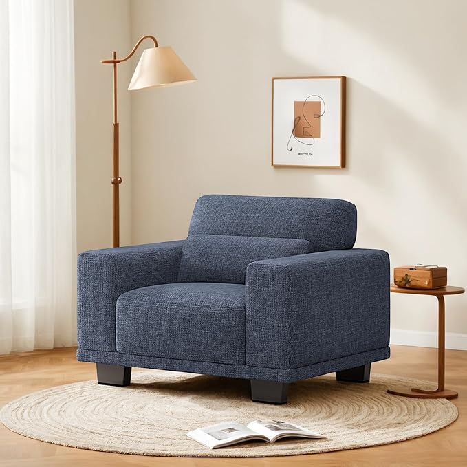 Pipishell Modern Accent Chair, Oversized Armchair with Thick Cushion & Wide Seat Armrests, Reading Chairs Comfy Arm Chair, Removable Sofa Cushion and Cover,Easy to Install, Blue