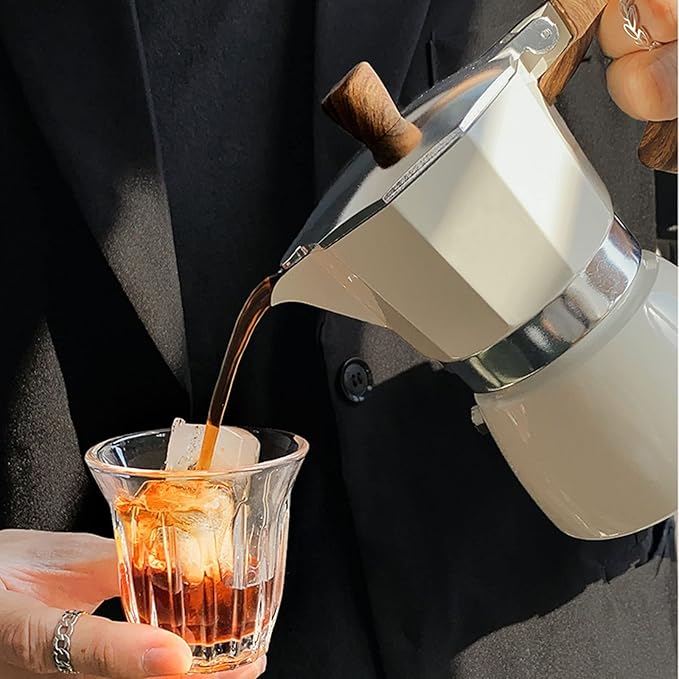 MORDEN MS Moka Pot - Stovetop Espresso Maker 3 Cup/5 OZ Italian Coffee Maker Camping Coffee Pot Manual Cuban Coffee Percolator for Cappuccino or Latte - White