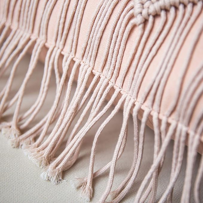 Phantoscope Macrame Pillow Cotton Handmade Symmetry 3D Crochet Woven Boho Throw Pillow Farmhouse Pillow Insert Included Decorative Cushion for Couch Sofa Pink 18 x 18 inches 45 x 45 cm