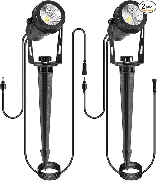 2 Pack Extendable Outdoor Landscape Lights, 12V Low Voltage Landscape Lighting IP65 Waterproof Plug-in Outdoor Spotlights for Yard House Pathway Tree Pools (2700K Warm White, NO Plug)