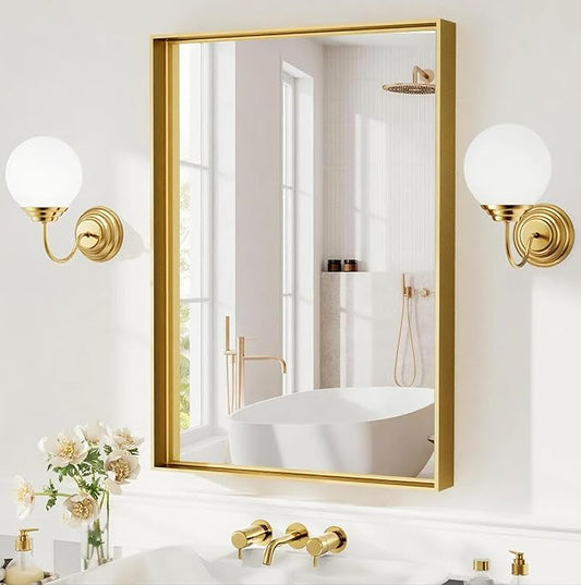 24”x36” Bathroom Vanity Mirror, Gold Framed Rectangle Mirrors, Modern Wall Mirror for Over Sink, Living Room, Bedroom, Entryway Mirrors Horizontally or Vertically