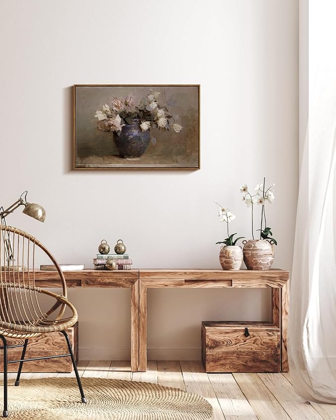 InSimSea Framed Flower Canvas Large Wall Art Prints Decor, Vintage Floral Rustic Decorations for Living Room, Farmhouse Wall Decor for Living Room Bedroom 20x30inch, Roses in Vase