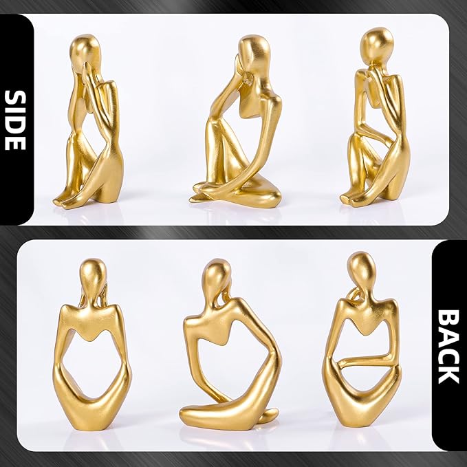 Thinker Statue Gold Decor Abstract Art Sculpture, Golden Resin Collectible Figurines for Home Living Room Office Shelf Decoration,Great Gifts Ideas (Gold)