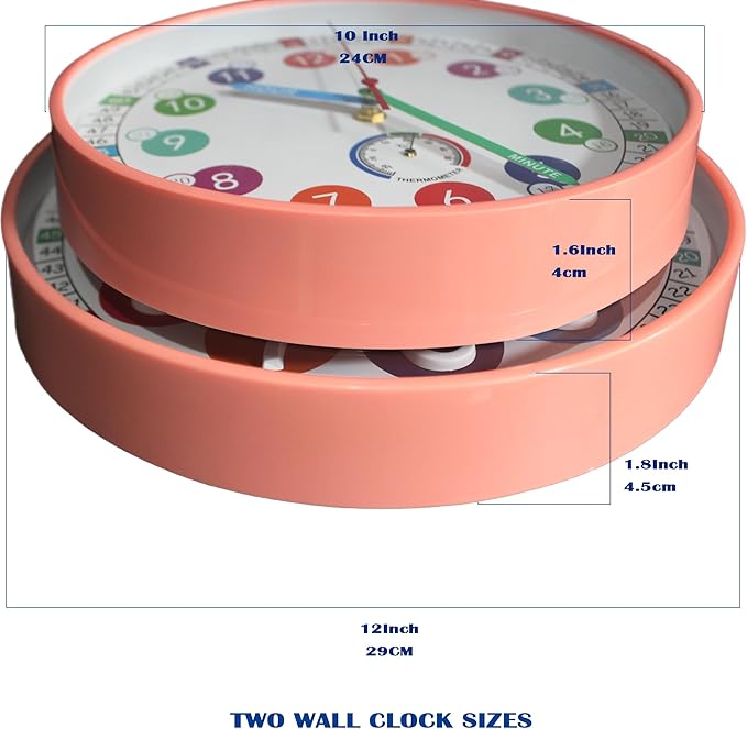 Learning Time Clock for Kids,12 Inch 3D Numbers Colorful Clock Face Silent Clocks，Bedroom,Kitchen,Classroom,Décor at School, Clear Digital Wall Clock for Kids Room(3D Peach Pink Luminous)