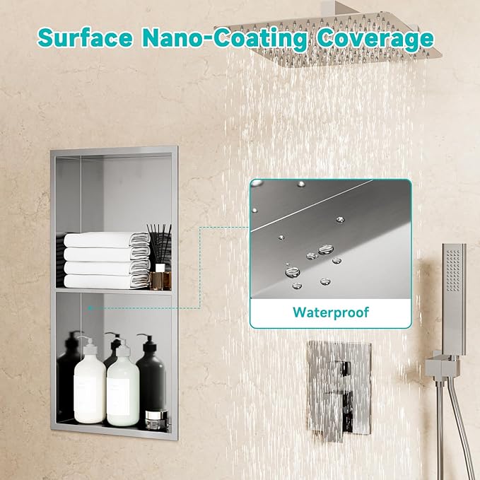 Stainless Steel Shower Niche 12"x24" - No Tile Needed Double Shelves Recessed Wall Niche for Bathroom Storage, Brushed Nickel