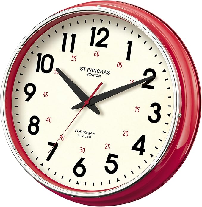 Wall Clock Metal 12.4" Countryside Style Wall Clocks Retro Vintage Classical Silent Non Ticking Easy to Read for Living Room/Kitchen/Bedroom/Office/Bar(12.4" Red)