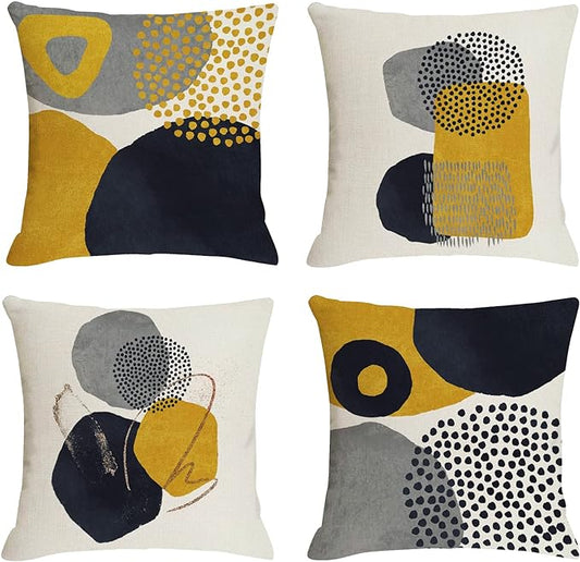 Jartinle Yellow Grey Abstract Throw Pillow Covers 20x20 Mid Century Modern Accent Geometric Pillow Covers Minimalist Set of 4 for Couch Home Décor
