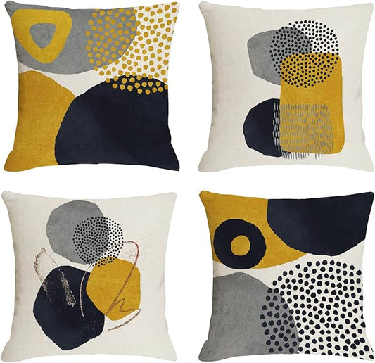 Jartinle Mustard Yellow Mid Century Modern Throw Pillow Covers Abstract Art Geometric Minimalist Pillow Covers Aesthetic for Couch Home Decor Set of 4