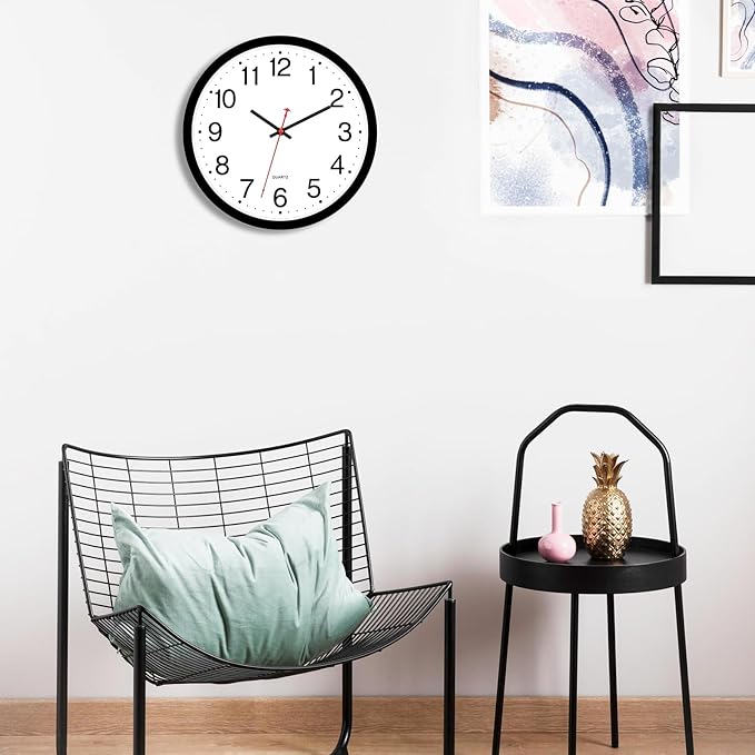 Foxtop 14 Inch Wall Clock Modern Silent Non-Ticking Quartz Battery Operated Round Analog Classic Black Wall Clock for Classroom School Office Living Room Bedroom Home