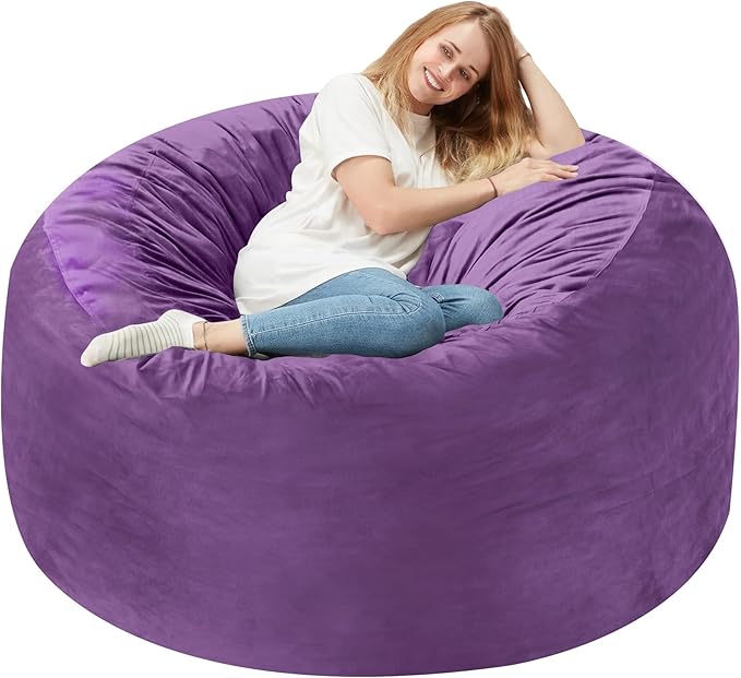 Homguava 3FT Bean Bag Chair: 3' Bean Bags with Memory Foam Filled, Large Beanbag Chairs Soft Sofa with Dutch Velvet Cover-Purple