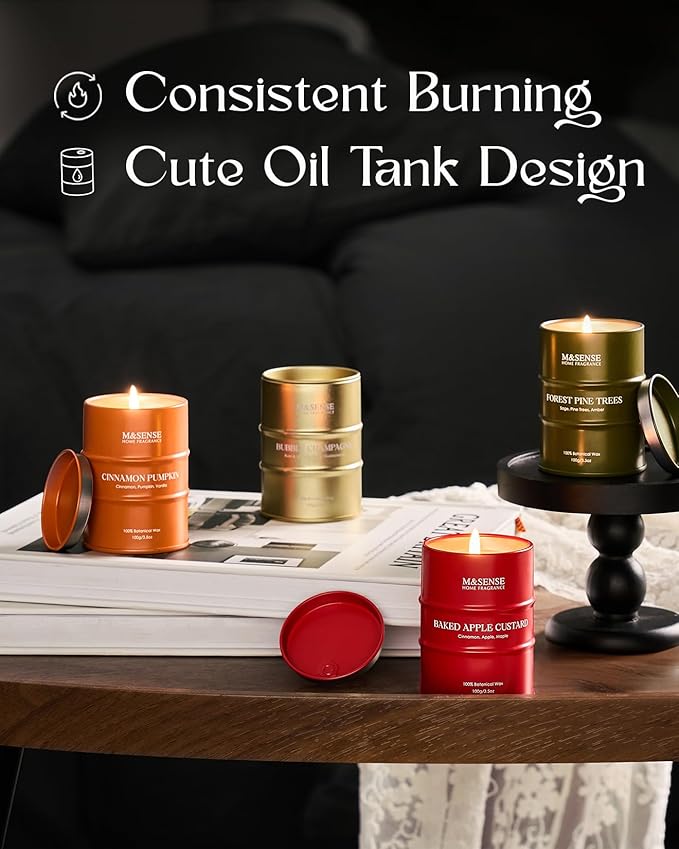 Mini Candle Set | Scented Candles Gift Set | 4 Pack Candles for Home Scented Candle,Apple Pumpkin Cinnamon Pine Champagne Candle,Gift Set for Women and Men,Soy Wax 14 oz 86 Hour