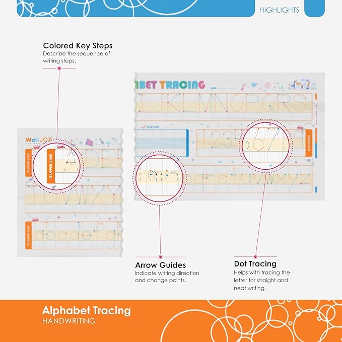 Large Handwriting Practice Dry Erase Board – 42x16” Alphabet Tracing, Reusable Writing Board for Kids, Adhesive-Free Clear Whiteboard Sticks to Any Smooth Surface, for Home & Classroom