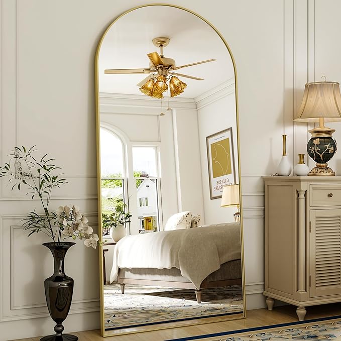 78"x38" Arched Full Length Mirror with HD Real Glass, Aluminum Frame, Shatter-Resistant, Wall Mounted or Standing, Gold Floor Mirror for Bedroom & Dressing Room