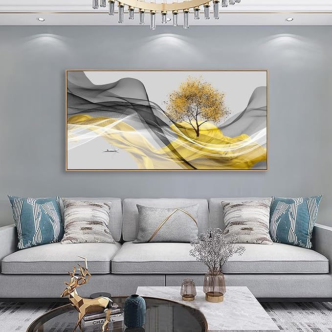 Tucai Decor Framed Wall Art Canvas Modern Light Luxury Abstract Ink Landscape Painting Artwork– Waterproof Canvas Print Bedroom Wall Decor Home and Office Wall Art for living Room 30x60inch (Framed)