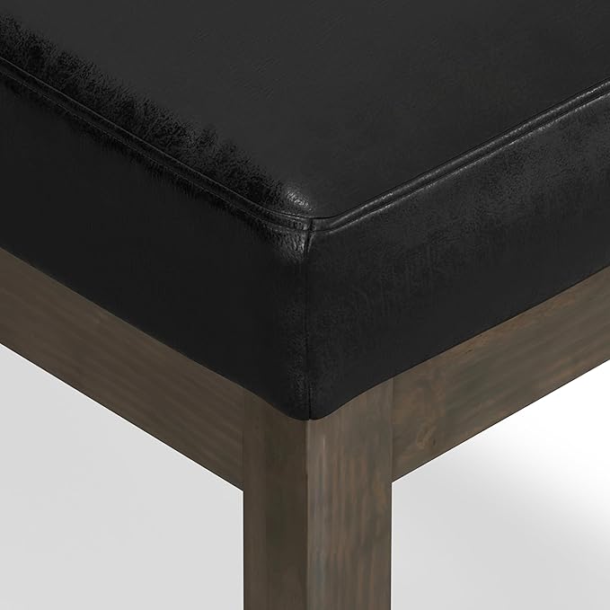 SIMPLIHOME Milltown 27 inch Wide Contemporary Rectangle Footstool Ottoman Bench in Distressed Black Vegan Faux Leather, Assembled, For the Living Room and Bedroom