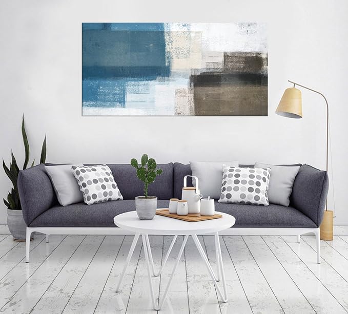 Abstract Canvas Wall Art Blue White Brown Abstract Pictures for Living Room Wall Decor Modern Abstract Painting Artwork Contemporary Abstract Canvas Print for Home Office Wall Decoration 29x58in