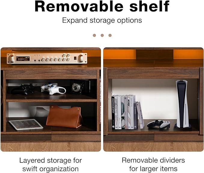 HOMMPA LED TV Stand for up to 70" TV Entertainment Center with Power Outlets, Gaming TV Consoles with Storage Media Table with LED Lights Game Cabinet for Living Room Walnut