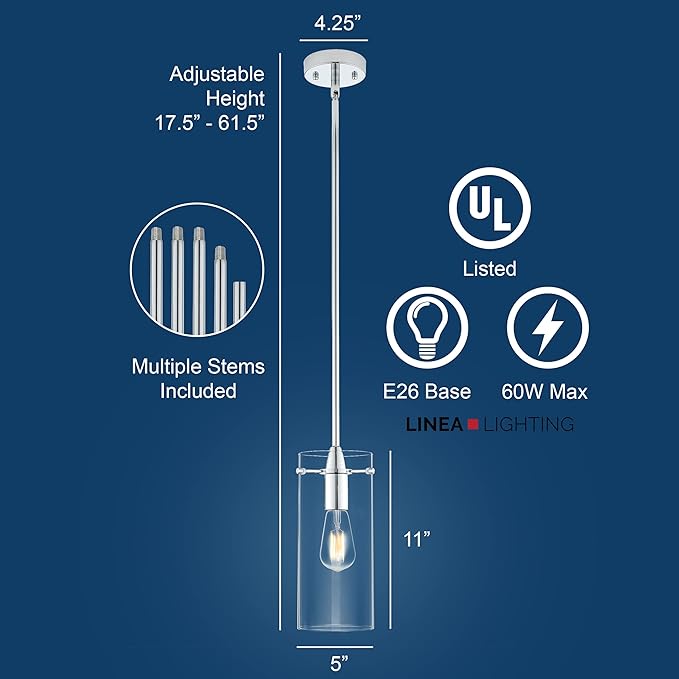 Chrome Pendant Lights Kitchen Island - Large Clear Glass Pendant Light Fixture