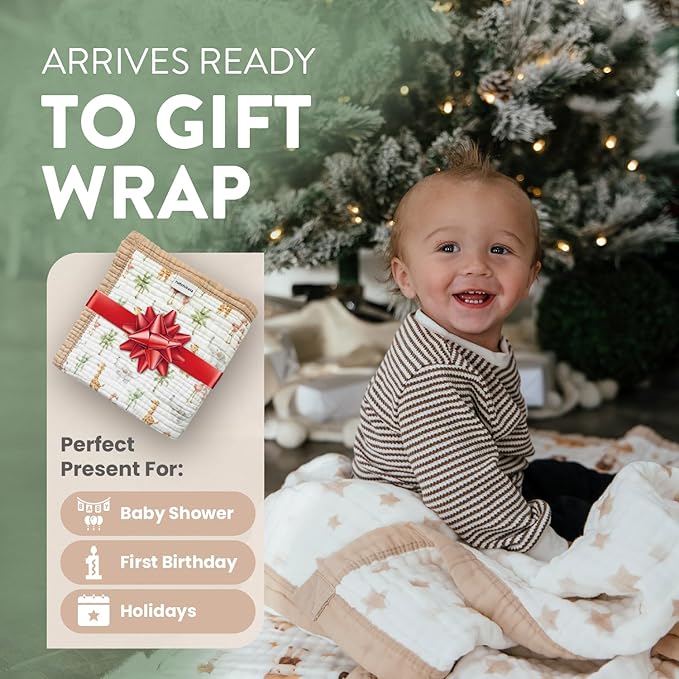 Organic Cotton Muslin Baby Blanket for Boys and Girls - Luxurious Soft Toddler Quilt for Swaddling - Gender Neutral Blankets Makes a Great Forest Friends