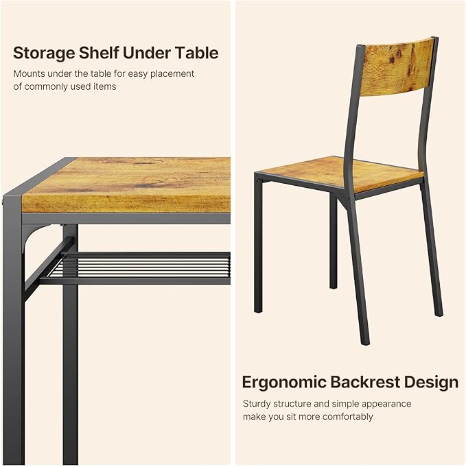 Gizoon Dining Table Set for 2, 3 Piece Kitchen Table with 2 Chairs for Small Space, Apartment, Kitchen, Dining Room, Space-Saving