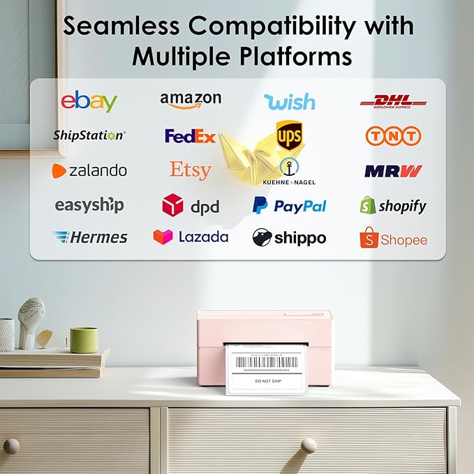 Bluetooth Thermal Label Printer, 4x6 Portable Thermal Shipping Label Printer for Small Business, Compatible with iPhone,Android,Windows,Mac,Chromebook –Works with Ebay Shopify USPS&More, Pink