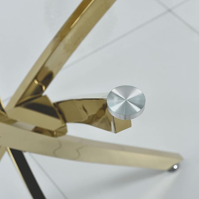 Goujxcy 3 Piece Round Glass Dining Table Set for 2, 36" Round Dining Table & Chair Set Modern Circle Glass Kitchen Table and 2 Velvet Upholstered Chairs for Kitchen Dining (Gold Table & Grey Chair)