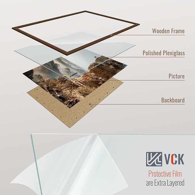VCK 16x20 Picture Frame Set of 4 - Brown, Gallery-Quality Wood Poster Frames, 1.1-Inch Wide Border, Polished Plexiglass, Vertical or Horizontal Wall Display for Photo/Art/Prints, Brown