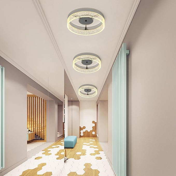 Jaycomey LED Flush Mount Ceiling Light Fixture, 11.6'' Round Modern Brushed Nickel Ceiling Lamp with Bubble Lampshade, 20W Dimmable Low Profile Kitchen Lighting Lamp for Bedroom Hallway Dining Room