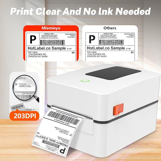 4x6 Shipping Label Printer with A Built-in Label Bin – USB Thermal Printer Fast, Easy Setup, Supports iOS, Android, Windows, Mac