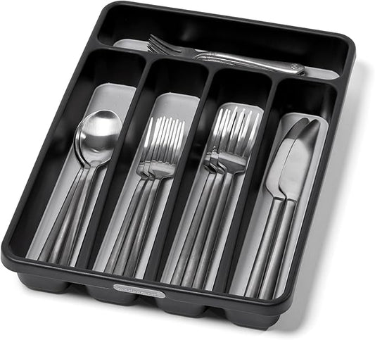 madesmart Classic Mini Silverware Tray, Soft Grip, Non-Slip Kitchen Drawer Organizer, 5 Compartments, Multi-Purpose Home Organization, BPA Free, Granite